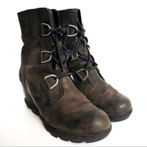 Black SOREL "Joan of Arc" Leather Wedge Boots